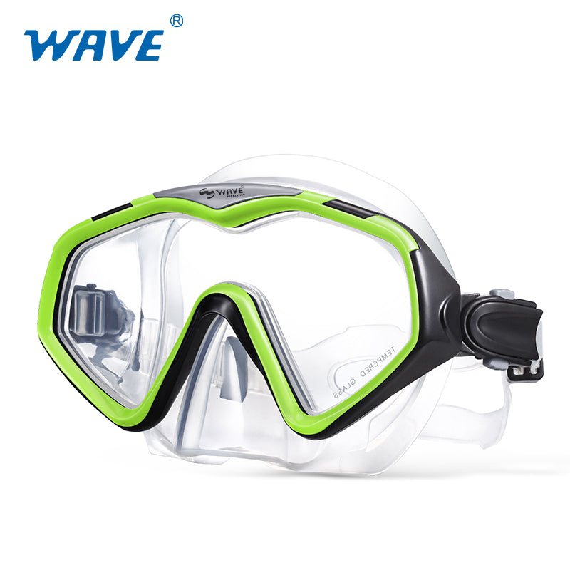Wave Tempered Glass Silicone Scuba Diving Mask Snorkeling Goggles for